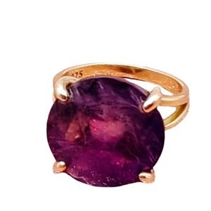 Unique Designer Gold Over Sterling Silver S925 Large Purple Amethyst Ring Size 7